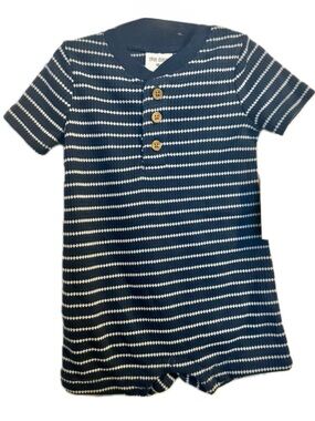 Okie Dokie Baby Boys Short Sleeve Blue White Striped Romper 9m NWT